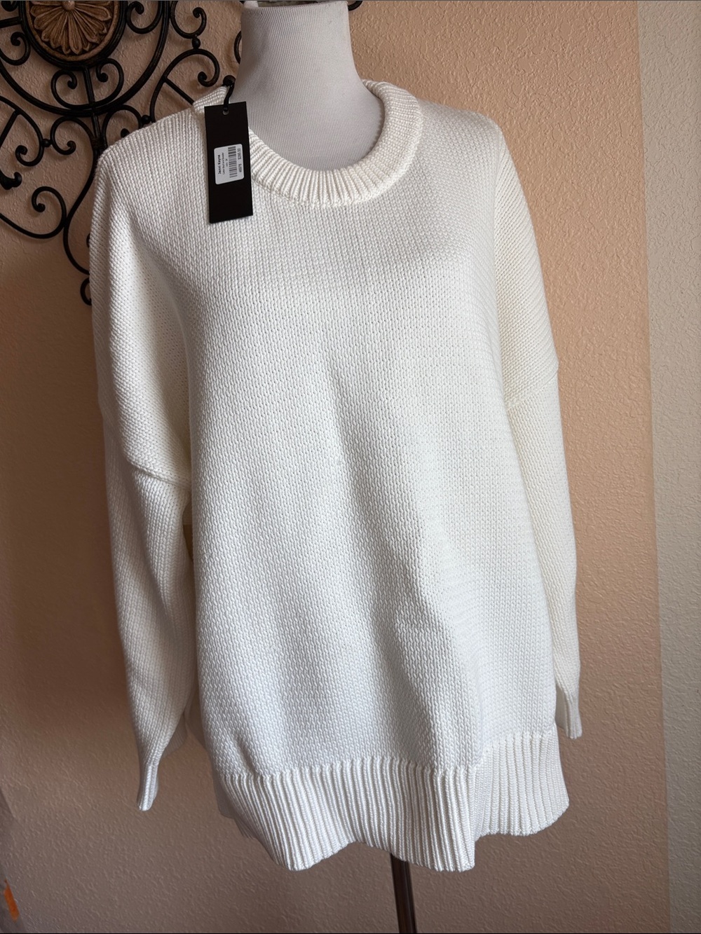 Jenni Kayne Ivory Cotton Boyfriend Sweater Crewneck Knit Sz 3X Authenticated